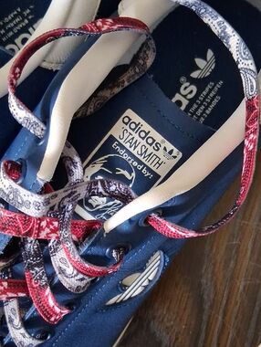 adidas Stan Smith Navy Sneakers with Red & White Paisley Laces